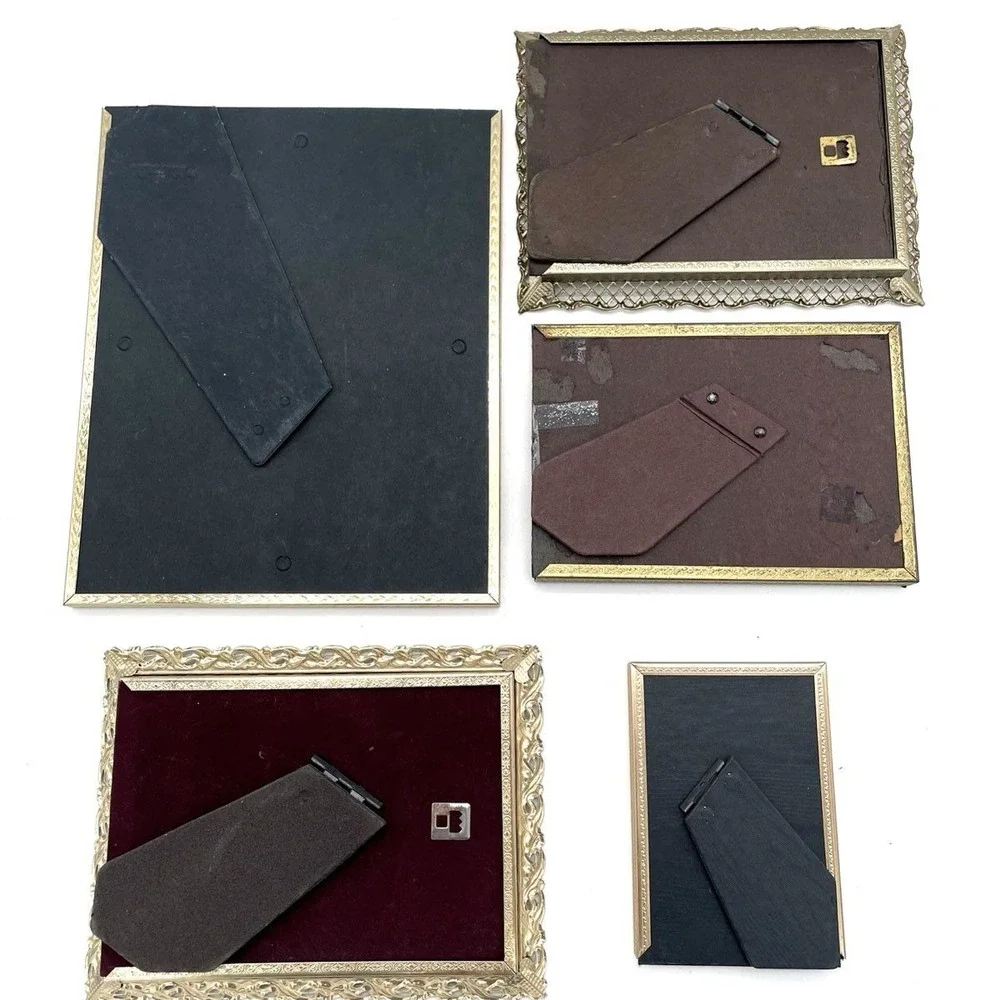 Vintage Picture Frame Lot of 5 Gold Tone Ornate Metal Frames Wall Tabletop Decor